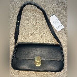 Time and Tru Elegant Black Shoulder Bag with Gold Clasp